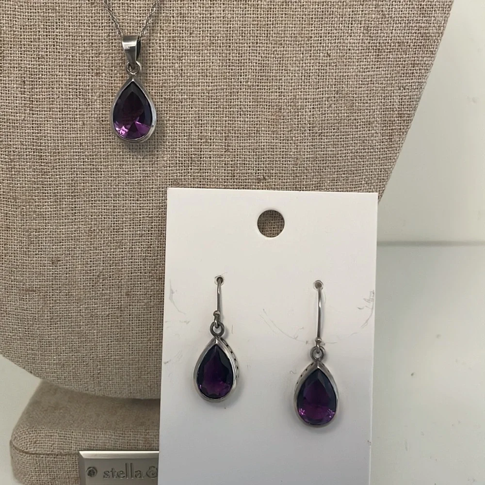 3 Piece Silver/Amethyst Necklace/Earrings - Picture 1 of 8